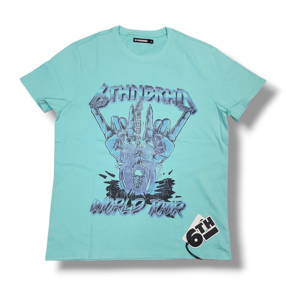 6th NBRHD "Heavy Metal" Crew‎ Neck Aqua T-Shirt Men's L NWT